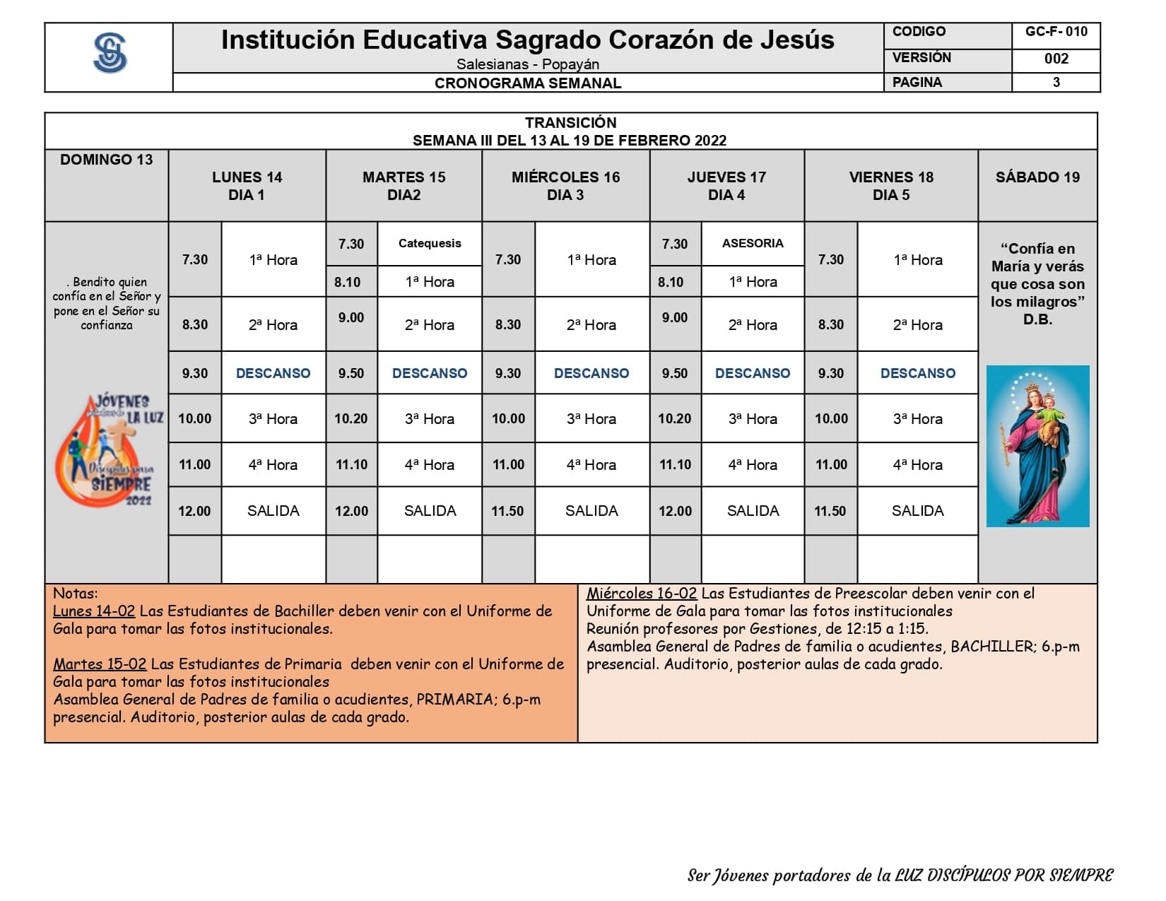AGENDA DE LA SEMANA 3 Transición 